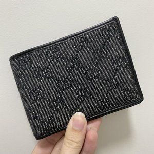 Gucci monogram GG black on black denim leather bifold wallet with coin pouch